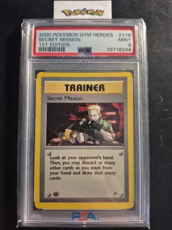 First Edition 2000 Pokemon Gym Heroes 118/132 Secret Mission PSA Mint 9 - Image 1