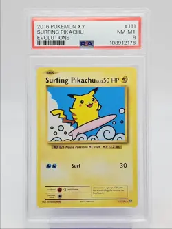 SURFING PIKACHU 2016 POKEMON XY EVOLUTIONS RARE 111/108 PSA 8 Q0004 - Image 1