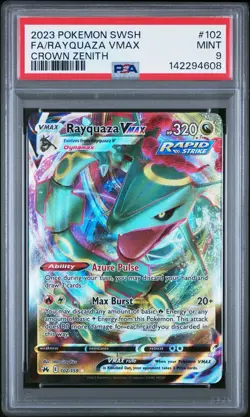 2023 POKEMON SWORD & SHIELD CROWN ZENITH #102 FULL ART/RAYQUAZA VMAX PSA 9 - Image 1