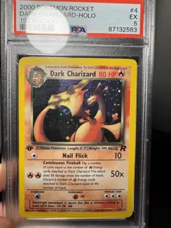 2000 Pokemon Team Rocket 1st Edition Dark Charizard 4/82 PSA 5 DOUBLE SWIRL TAIL - Image 1