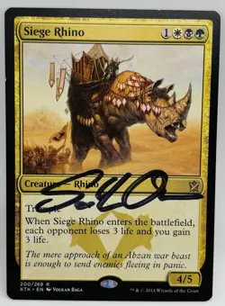 Siege Rhino Khans of Tarkir Regular W/ Autograph From Saffron Olive - Image 1