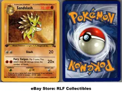 1999 Pokemon, Fossil, #41/62 Sandslash, 1st Edition, Uncommon (b) - Image 1