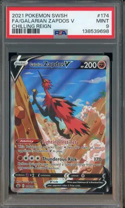 2021 POKEMON SWORD & SHIELD CHILLING REIGN #174 FA/GALARIAN ZAPDOS V PSA 9 - Image 1