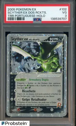 2005 POKEMON PORTUGUESE EX TEAM ROCKET RETURNS #102 SCYTHER EX HOLO PSA 3 - Image 1