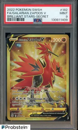 2022 POKEMON SWORD & SHIELD BRILLIANT STARS #182 FA/GALARIAN ZAPDOS V PSA 9 - Image 1