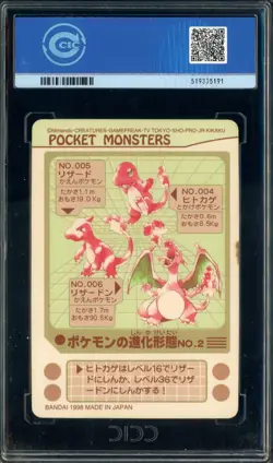 CHARIZARD EVOLUTION NO.2 1998 BANDAI POKEMON POCKET MONSTERS JAPANESE CCIC 9.5 - Image 2