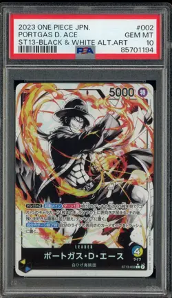 2023 One Piece JPN ST13 Black & White Alt Art #002 Portgas D. Ace PSA 10 GEM MT - Image 1