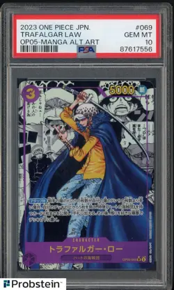2023 One Piece JPN OP05-Manga Alt Art #069 Trafalgar Law PSA 10 GEM MINT - Image 1