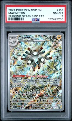 2024 POKEMON SVP EN BLACK STAR PROMO #159 MAGNETON SURGING SPARKS PC ETB, PSA 8 - Image 1