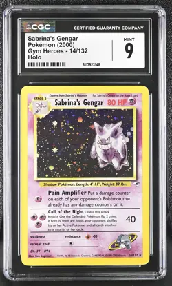 CGC 9 MINT Sabrina's Gengar 2000 Gym Heroes 14/132 Holo SWIRL Pokemon Card - Image 1