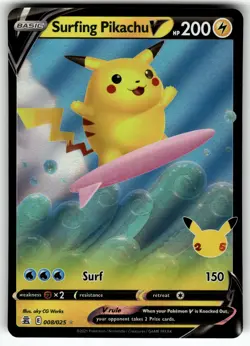 Surfing Pikachu V 008/025 Celebrations NM Pokemon Card TCG - Image 1