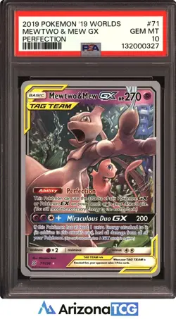 Pokemon 2019 Mewtwo Mew GX 71 Perfection World Championships 2019 GEM MT PSA 10 - Image 1