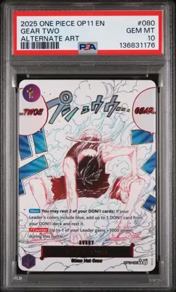 2025 ONE PIECE OP11-A FIST OF DIVINE SPEED 080 GEAR TWO ALTERNATE ART ENG PSA 10 - Image 1