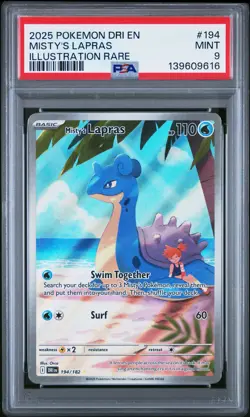2025 POKEMON DRI EN-DESTINED RIVALS ILLUSTRATION RARE #194 MISTY'S LAPRAS PSA 9 - Image 1
