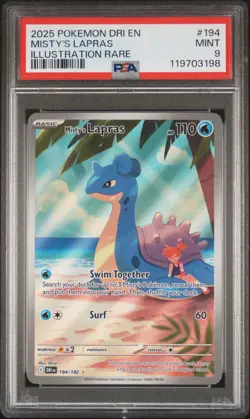 2025 POKEMON DRI EN-DESTINED RIVALS ILLUSTRATION RARE #194 MISTY'S LAPRAS PSA 9 - Image 1