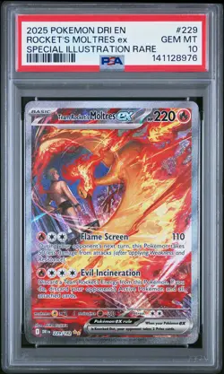 2025 POKEMON DRI SPECIAL ILLUSTRATION RARE #229 TEAM ROCKET'S MOLTRES EX PSA 10 - Image 1