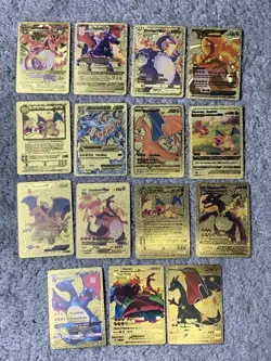 Set of 15 Charizard V, VMax, GX &More Gold Foil Fan Art Cards - Image 1