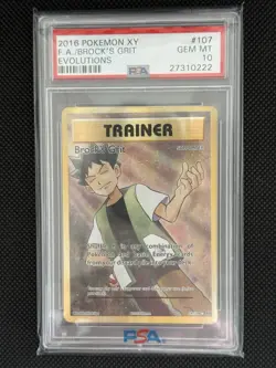 Pokemon TCG XY Evolutions Full Art Trainer Brock's Grit 107/108 PSA 10 - Image 1