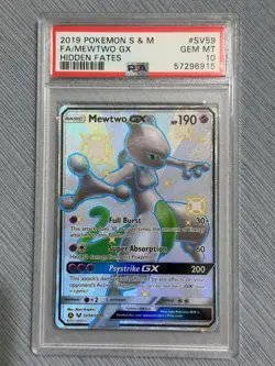 MEWTWO GX - 2019 POKEMON SUN & MOON HIDDEN FATES #SV59 FULL ART PSA 10 - Image 1