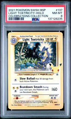 2021 POKEMON SWSH BLACK STAR PROMO CELEBRATIONS COLL LIGHT TOXTRICITY-HOLO PSA 8 - Image 1