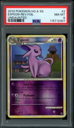 Pokemon PSA 8 Espeon 2/90 HeartGold & SoulSilver Undaunted Reverse Holo NM - Image 1