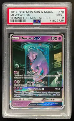 2017 Pokemon Sun and Moon Shining Legends Mewtwo Secret Rare PSA 9 Mint #78/73 - Image 1