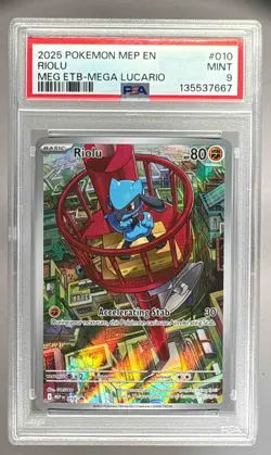 135537667 Riolu 2025 Pokemon Mega Evolution ETB Promo #010 PSA 9 - Image 1