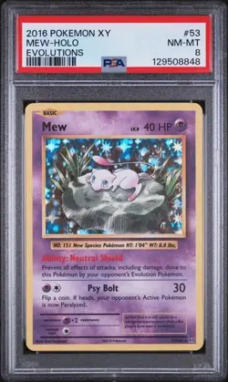 2016 POKEMON XY EVOLUTIONS #53 MEW-HOLO PSA 8 - Image 1