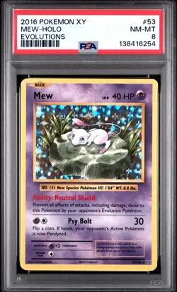 2016 POKEMON XY EVOLUTIONS #53 MEW-HOLO PSA 8 - Image 1