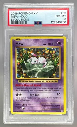 127349250 Mew 2016 Pokemon XY Evolutions #53 Holo PSA 8 - Image 1