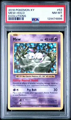 2016 POKEMON XY EVOLUTIONS #53 MEW-HOLO PSA 8 - Image 1