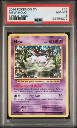 2016 POKEMON XY EVOLUTIONS #53 MEW-HOLO PSA 8 - Image 1