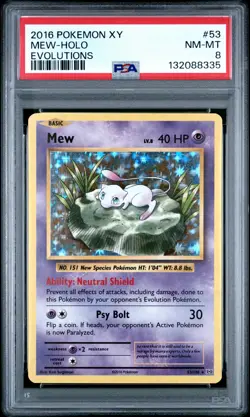 2016 POKEMON XY EVOLUTIONS #53 MEW-HOLO PSA 8 - Image 1