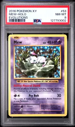 2016 POKEMON XY EVOLUTIONS #53 MEW-HOLO PSA 8 - Image 1