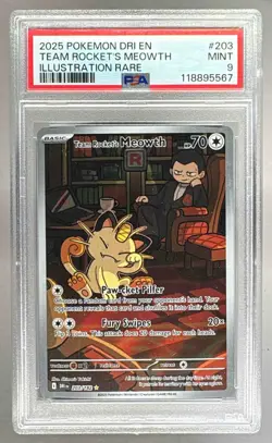 118895567 Team Rocket's Meowth 2025 Pokemon Destined Rivals #203/182 PSA 9 - Image 1