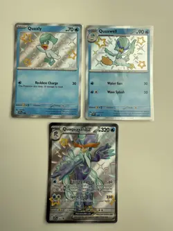 Pokemon TCG Paldean Fates Quaxly SVP 082, Quaxwell SVP 083, Quaquaval SVP 084 - Image 1