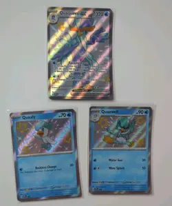 Pokemon TCG Paldean Fates Quaxly SVP 082, Quaxwell SVP 083, Quaquaval SVP 084 NM - Image 1