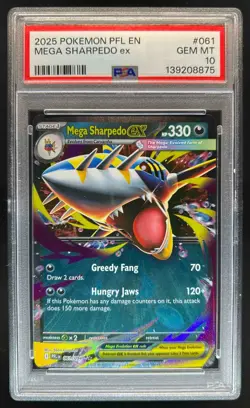 2025 Pokemon Phantasmal Flames Mega Sharpedo ex Double Rare #061/094 PSA 10 - Image 1