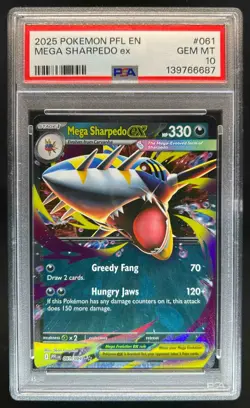 2025 Pokemon Phantasmal Flames Mega Sharpedo ex Double Rare #061/094 PSA 10 - Image 1