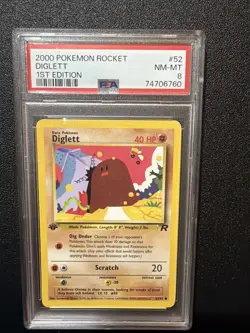 Pokemon 2000 1st Edition Diglett Team Rocket Card 52/82 PSA 8 - Image 1
