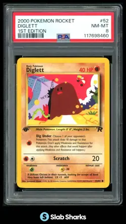 2000 POKEMON TEAM ROCKET 1ST EDITION #52/82 DIGLETT PSA 8 - Image 1