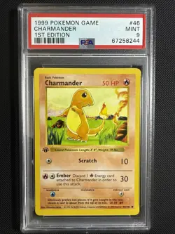 1999 Pokemon TCG Charmander Base Set 1st Edition Common Card 46/102, PSA 9 - Image 1