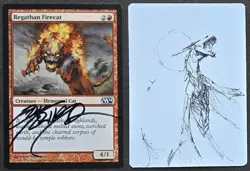 SKETCHED MtG Velhagen Magic Artist Proof _ M14 _ REGATHAN FIRECAT _ VHTF 1/50! - Image 1