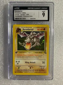 Pokemon Aerodactyl Fossil 1st Edition Prerelease Cosmos Holo CGC 9 1/62 - Image 1