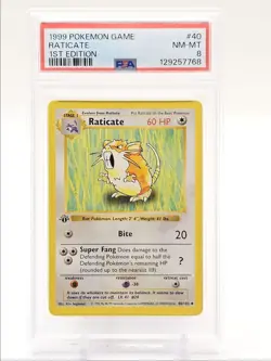 RATICATE 1999 POKEMON GAME BASE 1ST EDITION UNCOMMON 10/102 PSA 8 Q0004 - Image 1