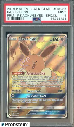 2019 Pokemon SM Black Star Promo Pikachu Eevee SM233 Eevvee Gx FA PSA 9 MINT - Image 1