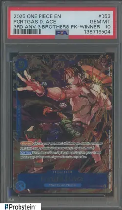 2025 One Piece EN 3rd Anniversary Winner #0053 Portgas D. Ace PSA 10 GEM MINT - Image 1