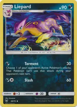 Liepard 49/73 Reverse Holo Shining Legends Pokemon Card NM - Image 1