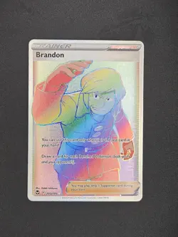 Pokemon TCG Brandon 203/195 Secret Rare Silver Tempest Sword & Shield Trainer - Image 1