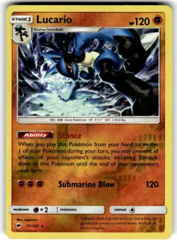 Lucario 71/147 - Burning Shadows - Reverse Holo Pokemon Card - Near Mint - Image 1